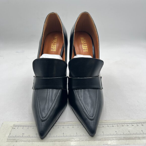 miss left Black Wedge Heel Loafers Pumps Slip On Pointy Toe High Heels Shoes - Picture 3 of 8